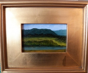 "Signal Knob I", acrylic on canvas, 4"x6", (11.5"x 9.5" framed size), $95